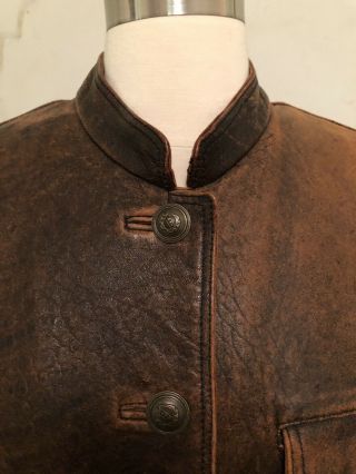 Vtg J.  Peterman Co.  Women’s Brown Cognac Leather Jacket Coat Warm Distressed S 4
