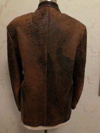 Vtg J.  Peterman Co.  Women’s Brown Cognac Leather Jacket Coat Warm Distressed S 6