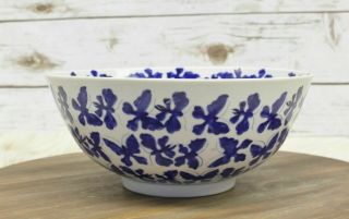 Vintage Serving Bowl Blue & White Porcelain Hand Painted Butterflies Amm Japan