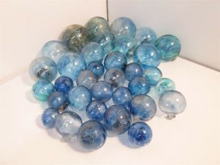Vintage 34 Ct Blue 2 - 4 " Glass Balls Fishing Floats