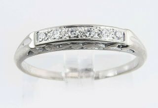 Antique Art Deco Diamond Wedding Band Ring.  10ct Diamonds 14kt White Gold