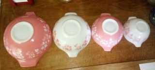 Vintage Pyrex Pink Gooseberry Cinderella Nesting Mixing Bowls 444,  443,  442,  441 2