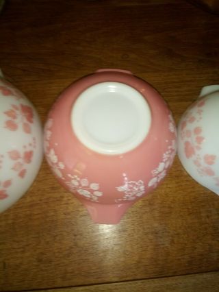 Vintage Pyrex Pink Gooseberry Cinderella Nesting Mixing Bowls 444,  443,  442,  441 5