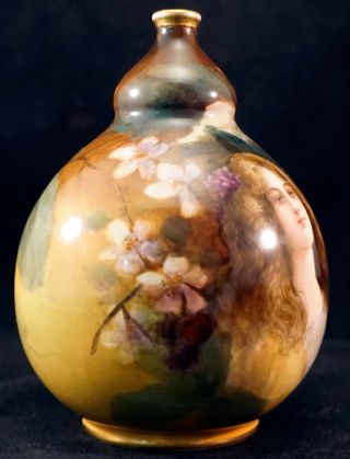 Antique Art Nouveau Royal Bonn German Signed Portrait of Woman Gourd Shape Vase 7
