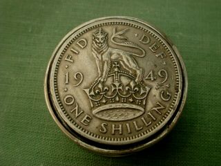 Solid Sterling Silver Hallmarked George Vi 1949 Shilling Coin Set Snuff Pill Box
