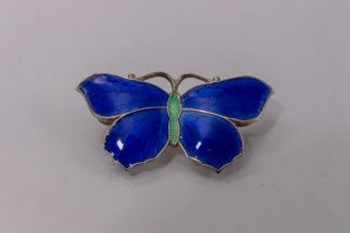 Antique Art Deco Sterling Silver John Atkins Style Enamel Butterfly Brooch C1900