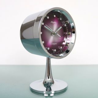 Retro Rhythm Clock Mantel Alarm 51111 Fully Chrome Pedestal Space Age Vintage