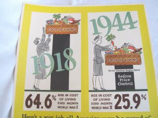 Vintage WWII Poster COST OF LIVING 20 x 14 