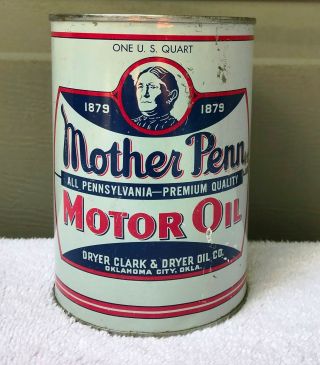 Vintage Mother Penn Quart Motor Oil Can Oklahoma City