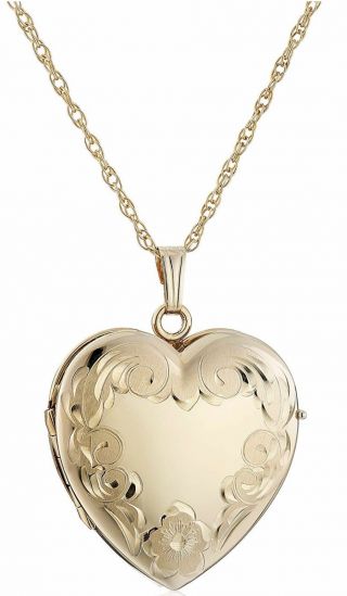 14k Yellow Gold - Filled Engraved Four - Picture Heart Locket Necklace,  20 "