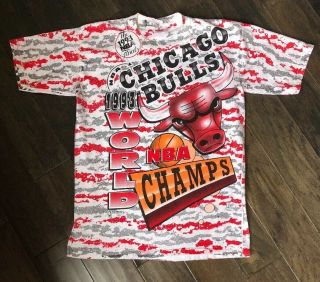 Vintage Single Stitch Chicago Bulls All Over Print 1993 Nba World Champs Size Xl