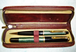 Vintage Pelikan Fountain Pen 14k Gold F Nib,  350 Mechanical Pencil Set
