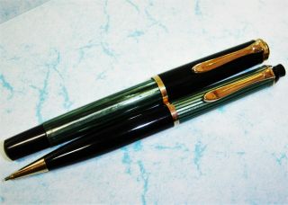 Vintage PELIKAN fountain pen 14K gold F nib,  350 mechanical pencil set 2