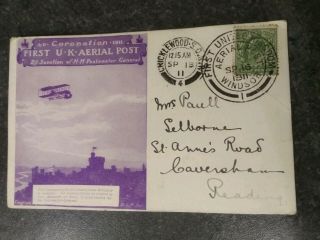 GB First UK Aerial Post - Rare George V 1911 Cover 3