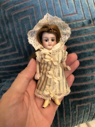 Rare Antique 4.  5” German Kestner? Mignonette Sized Doll W Yellow Boots