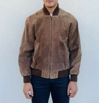 Vintage Bullock’s Men’s Store Suede Leather Brown Bomber Jacket Mens Medium