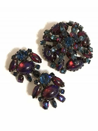 Vintage Gorgeous Rhinestone Glass Schreiner York Brooch Pin Earrings Set