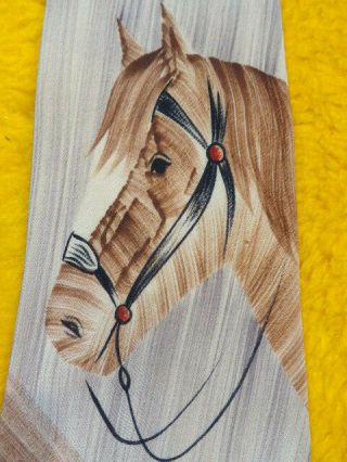 1940s Allan Of California Hand Painted Horse Head Vintage Mens Silk Dress Tie