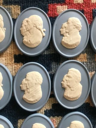 Vtg Wedgwood US President Medallion Plaque Cameo Jasperware Complete Set Of 38 3
