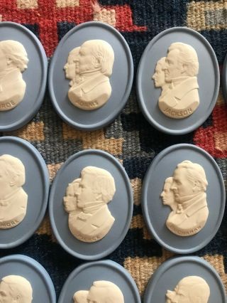 Vtg Wedgwood US President Medallion Plaque Cameo Jasperware Complete Set Of 38 4