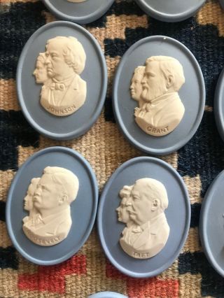 Vtg Wedgwood US President Medallion Plaque Cameo Jasperware Complete Set Of 38 6