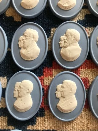 Vtg Wedgwood US President Medallion Plaque Cameo Jasperware Complete Set Of 38 7