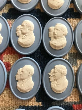 Vtg Wedgwood US President Medallion Plaque Cameo Jasperware Complete Set Of 38 8