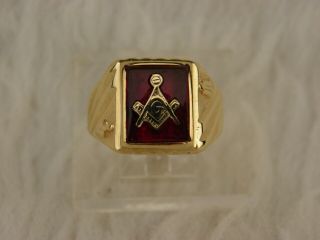 10K vtg Blue Lodge Mason Ring Ruby 3