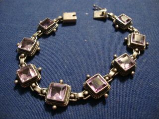 Rare Amethyst 925 Sterling Silver Old Pawn Big Chunky Bracelet