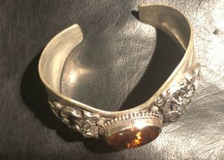 Vintage Native American Sterling Silver Cuff Bracelet Baltic Amber Gemstone 3