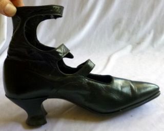 Vintage 1910s Black Leather Ankle Shoes Heels Edwardian Size 5