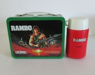 1985 Vintage Rare Rambo Lunchbox Thermos " Textured " Nr Wow