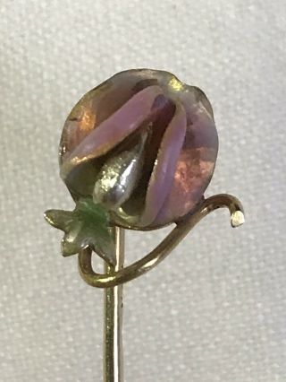 Vintage 14k Gold Opal Enameled Flower Stick Pin