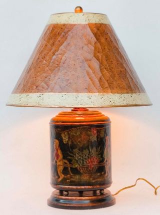 Vintage Wildwood Asian Themed Cannister Lamp And Custom Shade Vgc