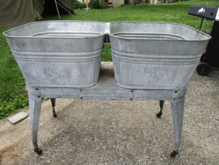 Vintage Reeves Galvanized Metal Double Washtub Wash Tub