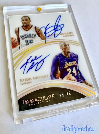 2015 - 16 Panini Immaculate Kobe Bryant Kevin Durant Dual Auto Autograph Rare 2