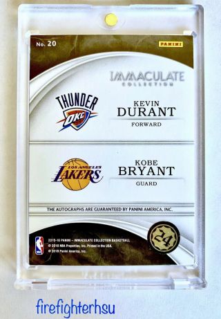 2015 - 16 Panini Immaculate Kobe Bryant Kevin Durant Dual Auto Autograph Rare 3