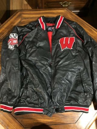Vintage Wisconsin Badgers Full Zip Leather Lettermans Jacket Mens Sz 2xl