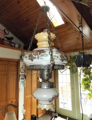 Vintage Hanging Gone with the Wind Swag Hurricane Lamp,  3 way,  2 Bulbs 2