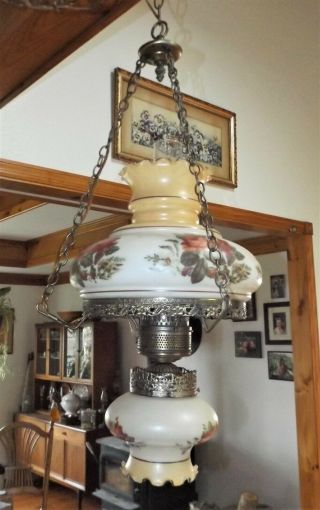 Vintage Hanging Gone with the Wind Swag Hurricane Lamp,  3 way,  2 Bulbs 3