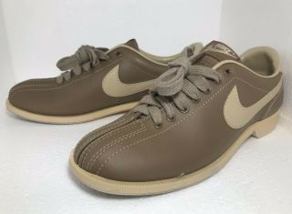Nike Men Size 8/ Women Size 10 Vintage Taupe Brown Tan Brunswick Bowling Shoes