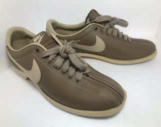 Nike Men Size 8/ Women Size 10 Vintage Taupe Brown Tan Brunswick Bowling Shoes 3