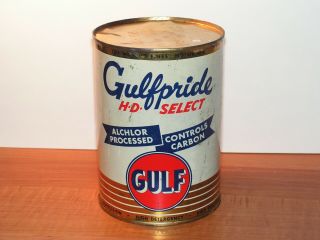 Vintage Gulfpride H.  D.  Select Motor Oil Qt.  Metal Can Full And Nos