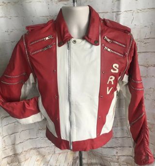Vintage Custom Leather Stevie Ray Vaughan Jacket Xxs 36 Red/white Zippers Korea