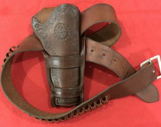 Vintage Pr Roland Hand Tooled Leather Single Action Holster/cartr Belt