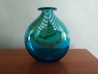 Gorgeous Vintage Signed Correia Art Glass Pillow Vase 1981 5½ " Blue Peacock