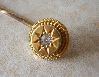 Victorian Gold And Diamond Stick Tie Pin 1870 15 Ct Gold In Etruscan Design