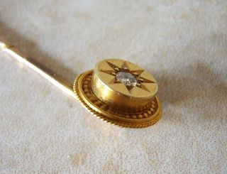VICTORIAN GOLD AND DIAMOND STICK TIE PIN 1870 15 ct GOLD IN ETRUSCAN DESIGN 3