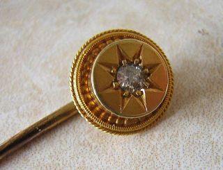 VICTORIAN GOLD AND DIAMOND STICK TIE PIN 1870 15 ct GOLD IN ETRUSCAN DESIGN 6
