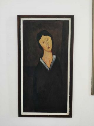 Rare Cubist Old Painting Portrait Modigliani Picasso Style Not Signed